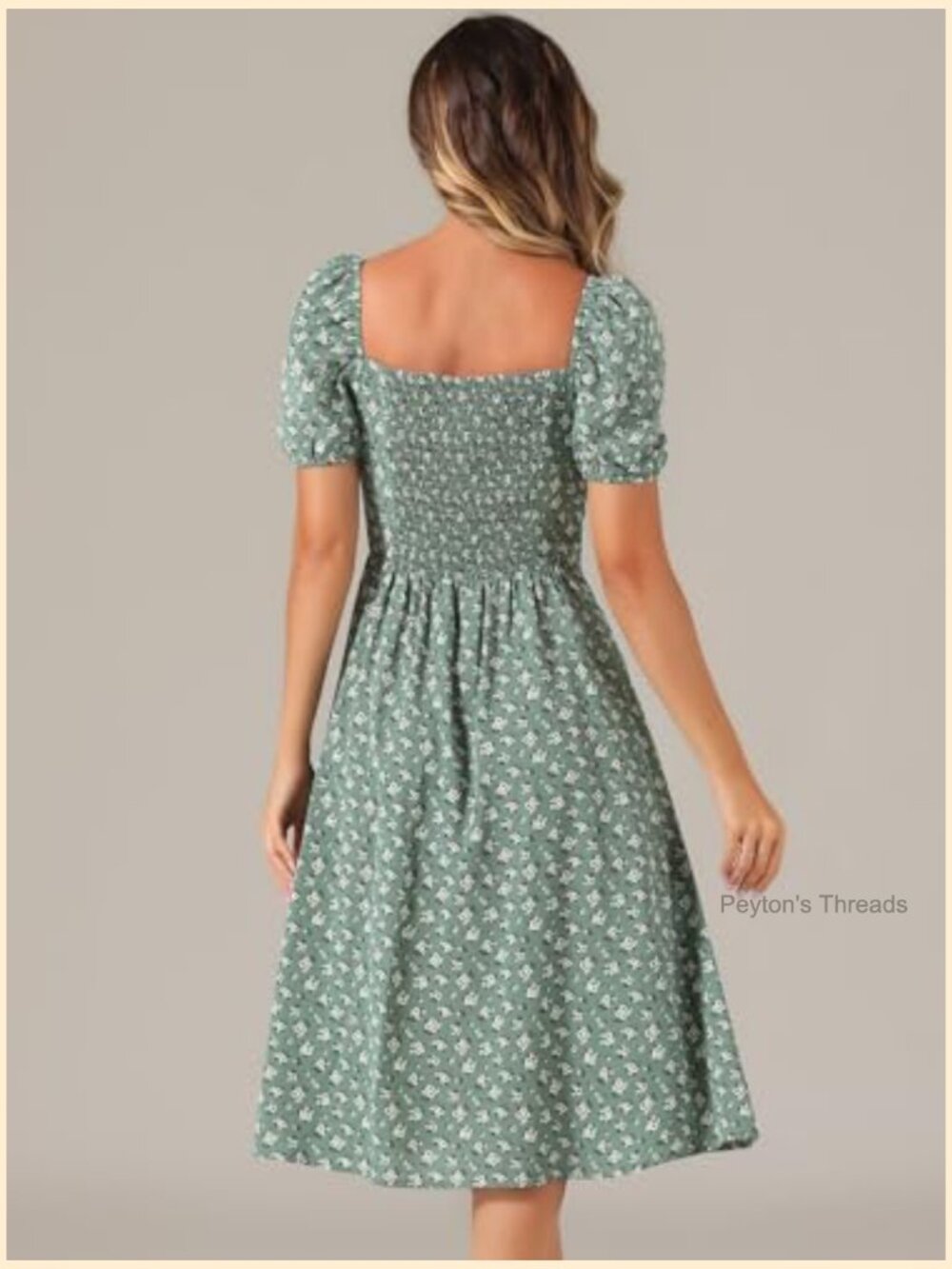 Floral Puff Sleeve Square Neck Milkmaid Smocked Midi Dress - Picture 2 of 5